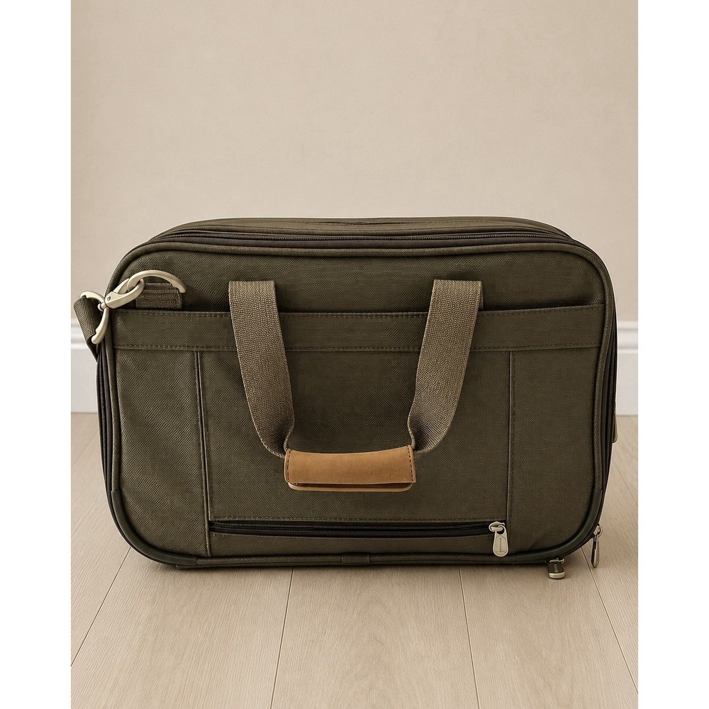 Briggs & Riley 231X-7 Double Expandable Laptop Briefcase Carry-On Green w/ Strap - Picture 3 of 7